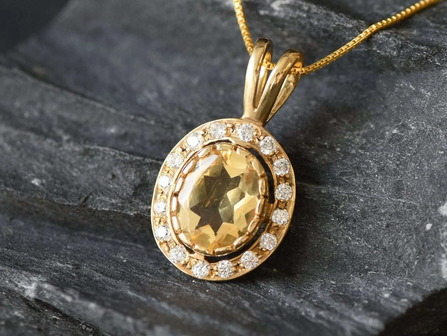 Vintage Citrine Pendant - Natural Citrine Necklace, Gold Citrine Pendant