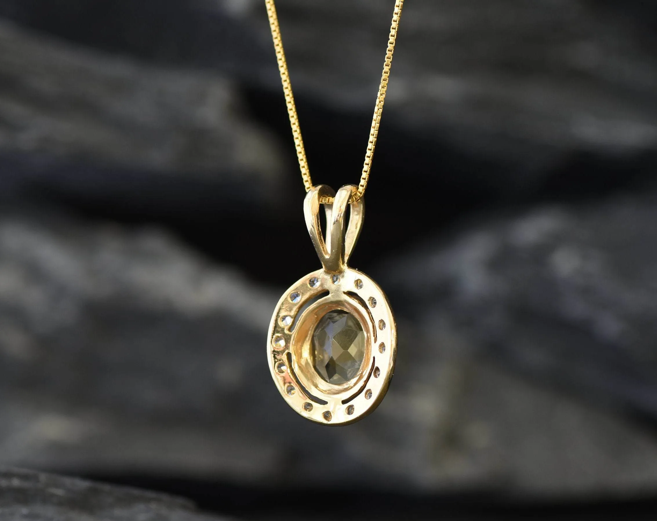 Vintage Citrine Pendant - Natural Citrine Necklace, Gold Citrine Pendant