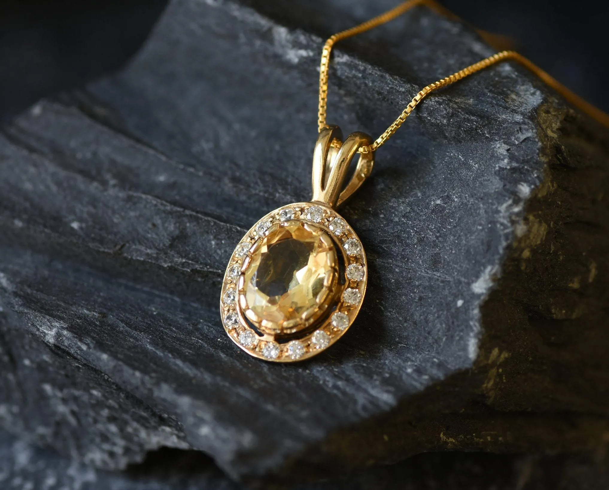 Vintage Citrine Pendant - Natural Citrine Necklace, Gold Citrine Pendant