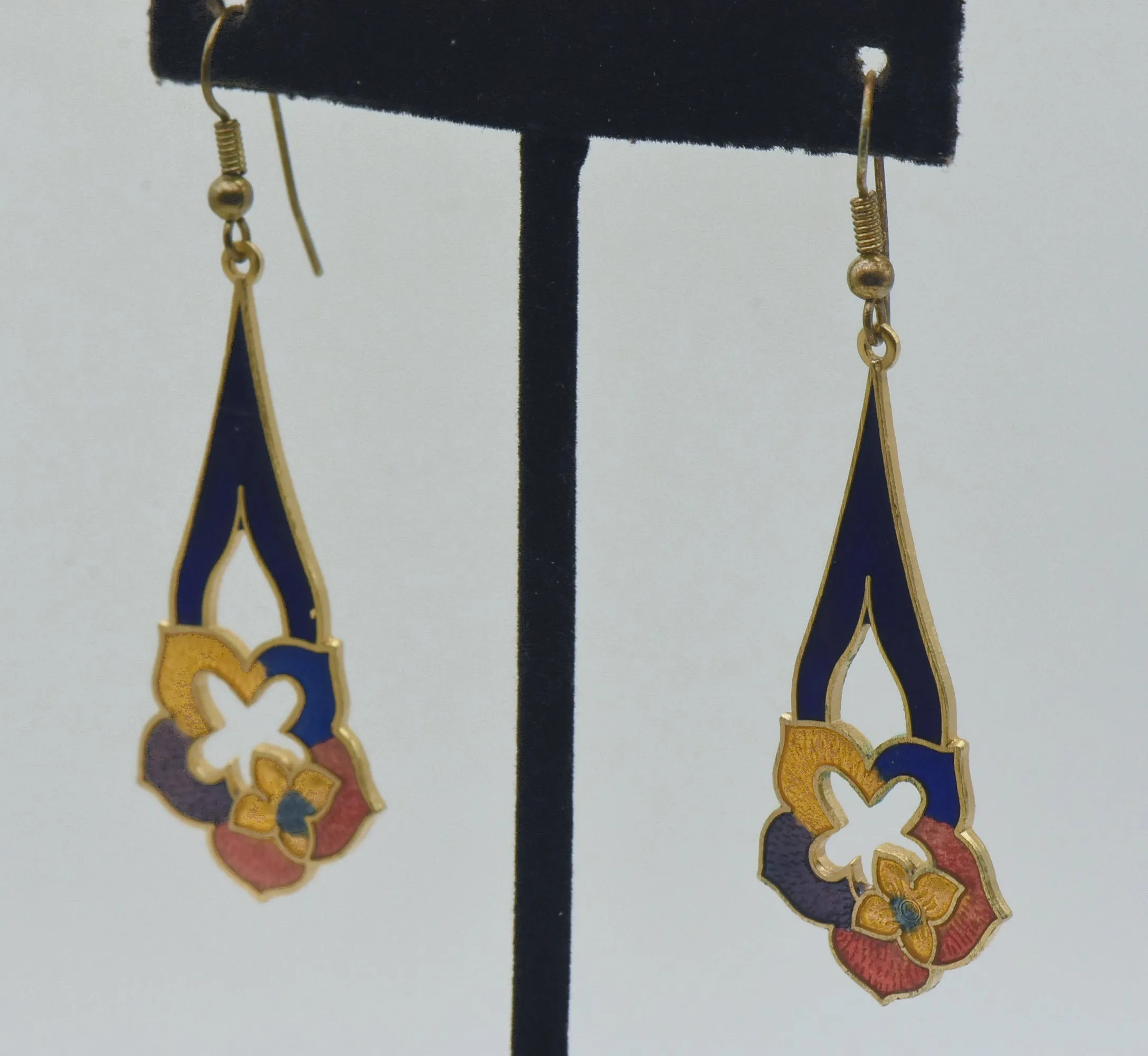 Vintage Enamel Floral Dangle Earrings