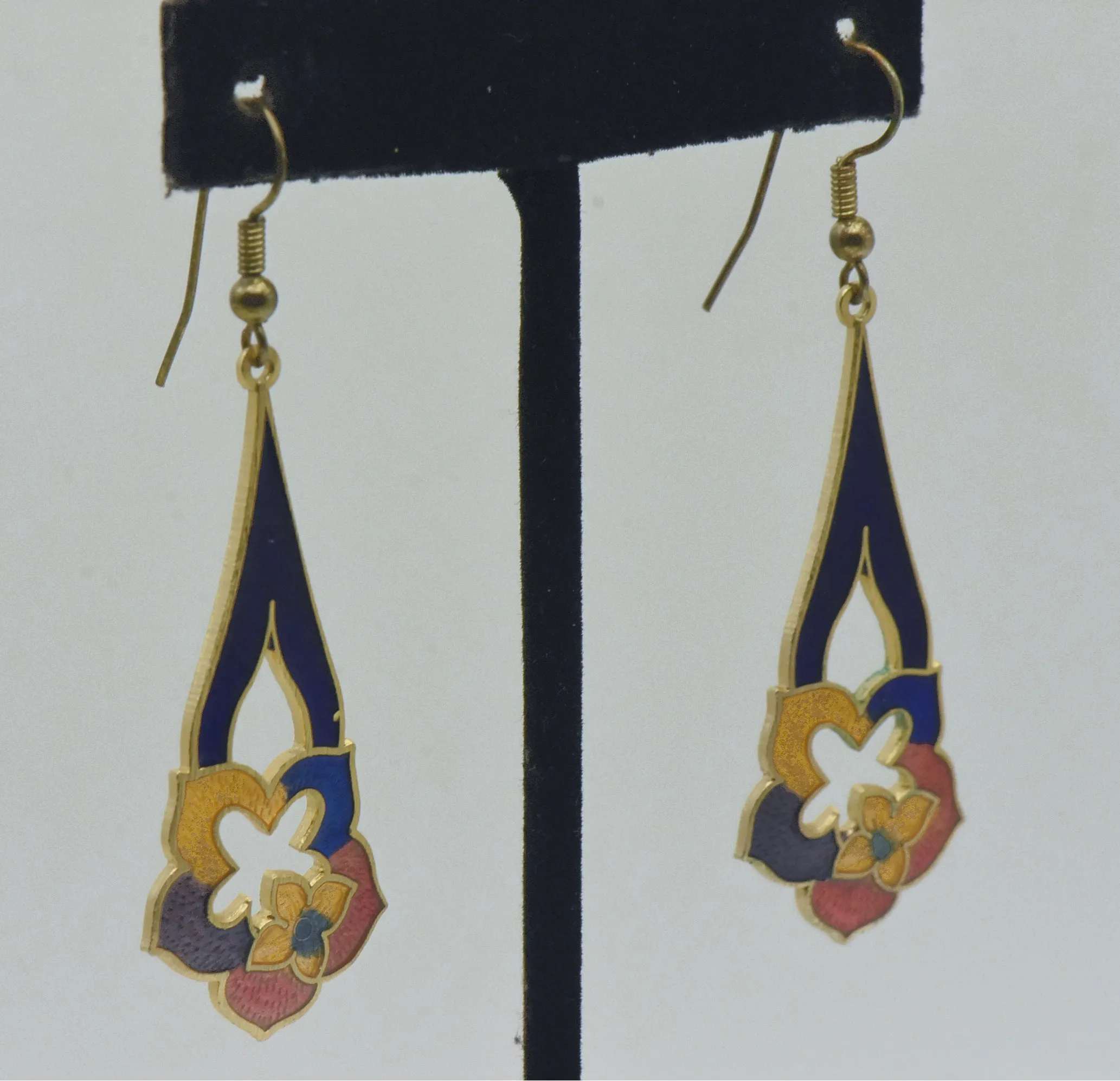 Vintage Enamel Floral Dangle Earrings