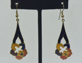 Vintage Enamel Floral Dangle Earrings