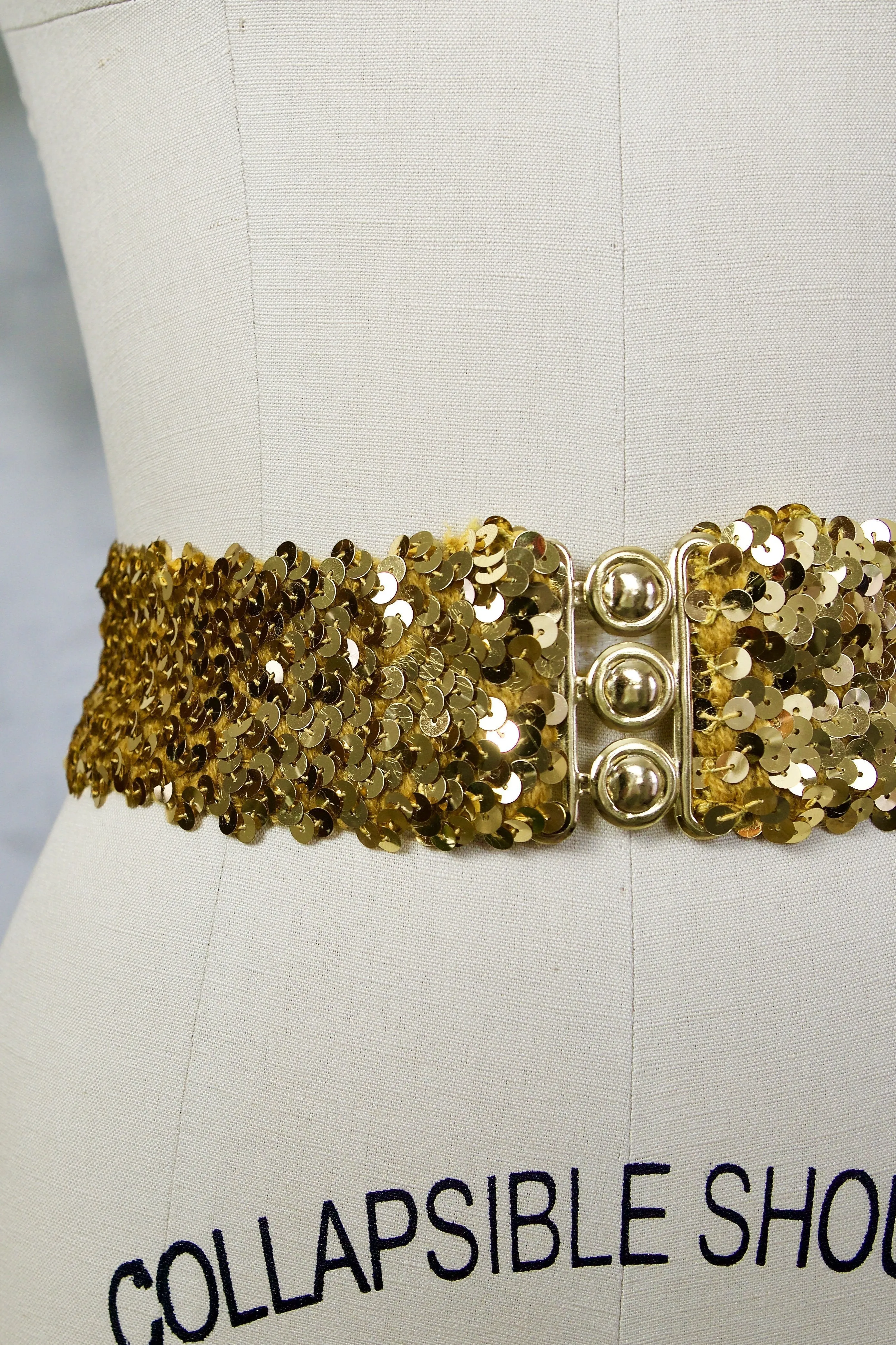 Vintage Gold Sequin Stretch Disco Belt