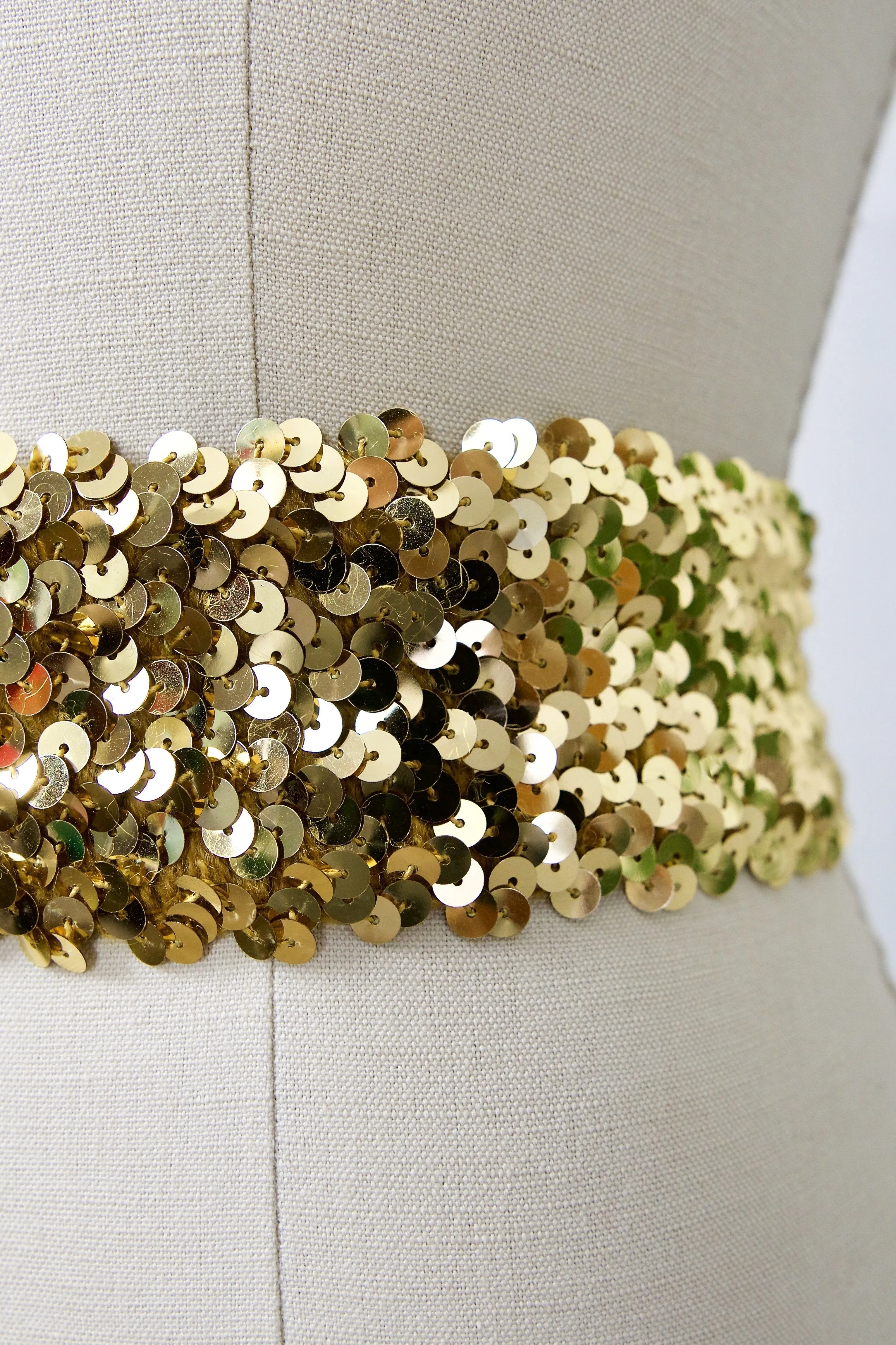 Vintage Gold Sequin Stretch Disco Belt