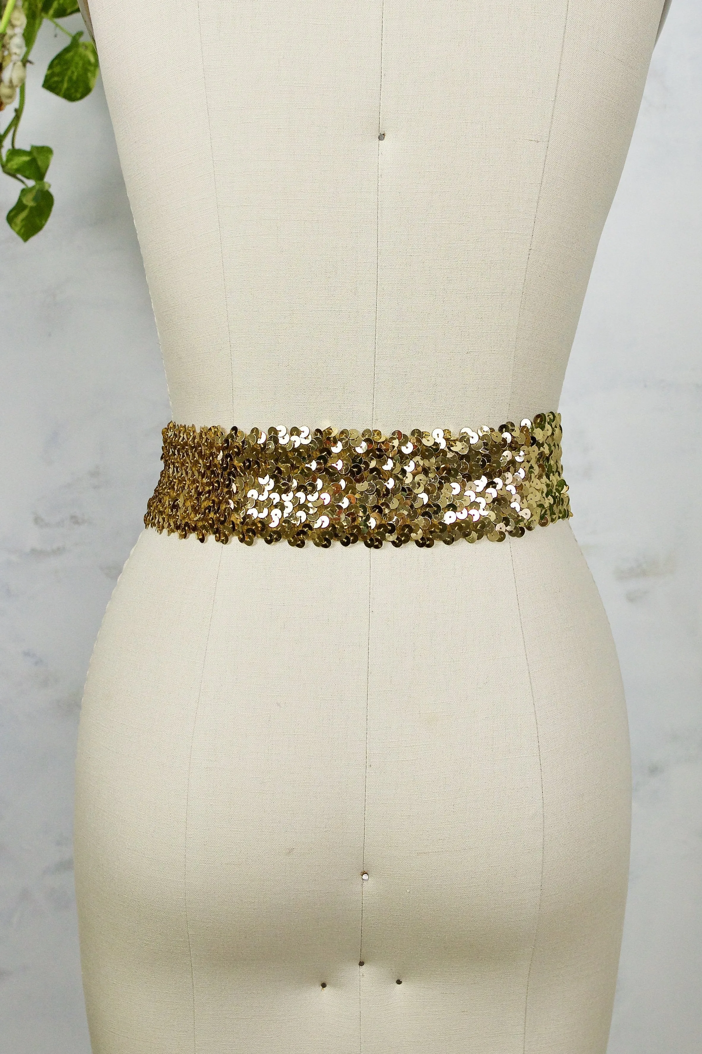 Vintage Gold Sequin Stretch Disco Belt