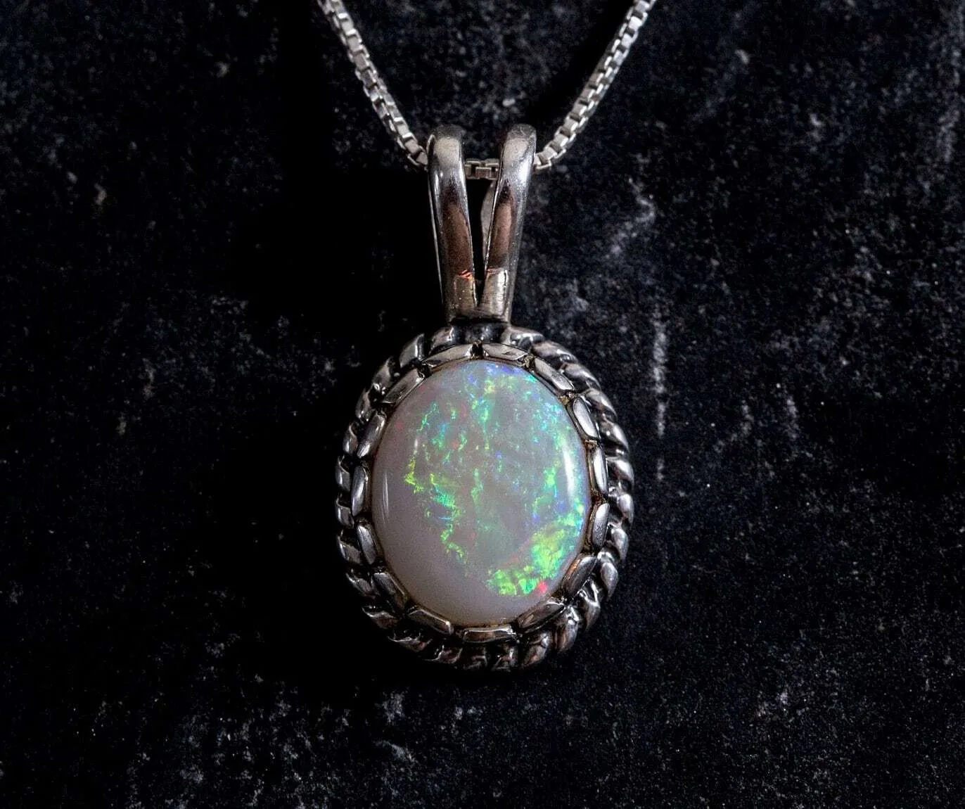 Vintage Opal Necklace - Natural Opal Pendant - October Birthstone Necklace