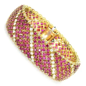 Vintage Ruby Bracelet with Diamonds 18K Yellow Gold 33.00ctw