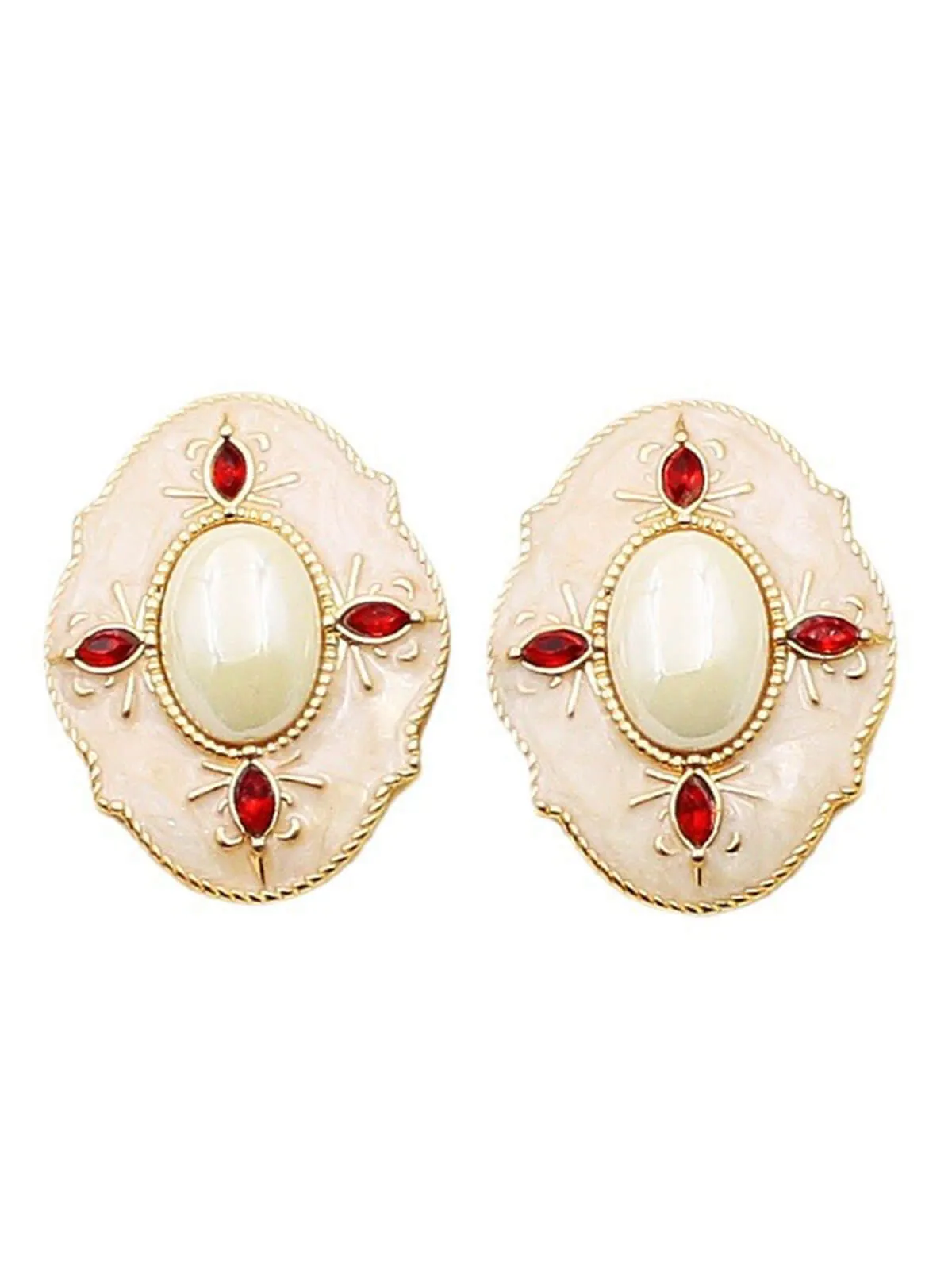 Vintage Ruby Oval Stud Earrings