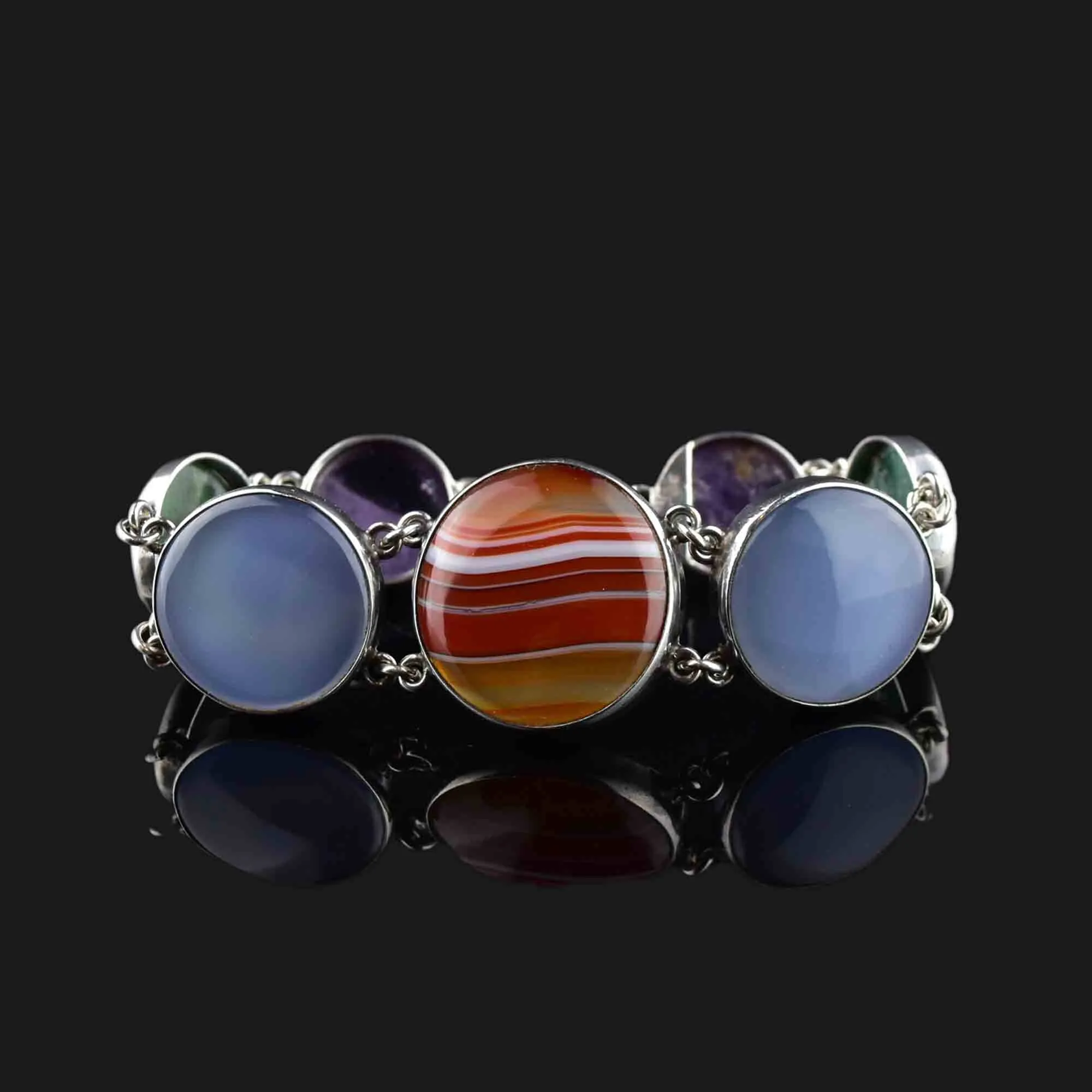 Vintage Scottish Banded Agate Amethyst Chalcedony Bracelet