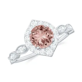 Vintage Style Real Morganite Engagement Ring with Diamond