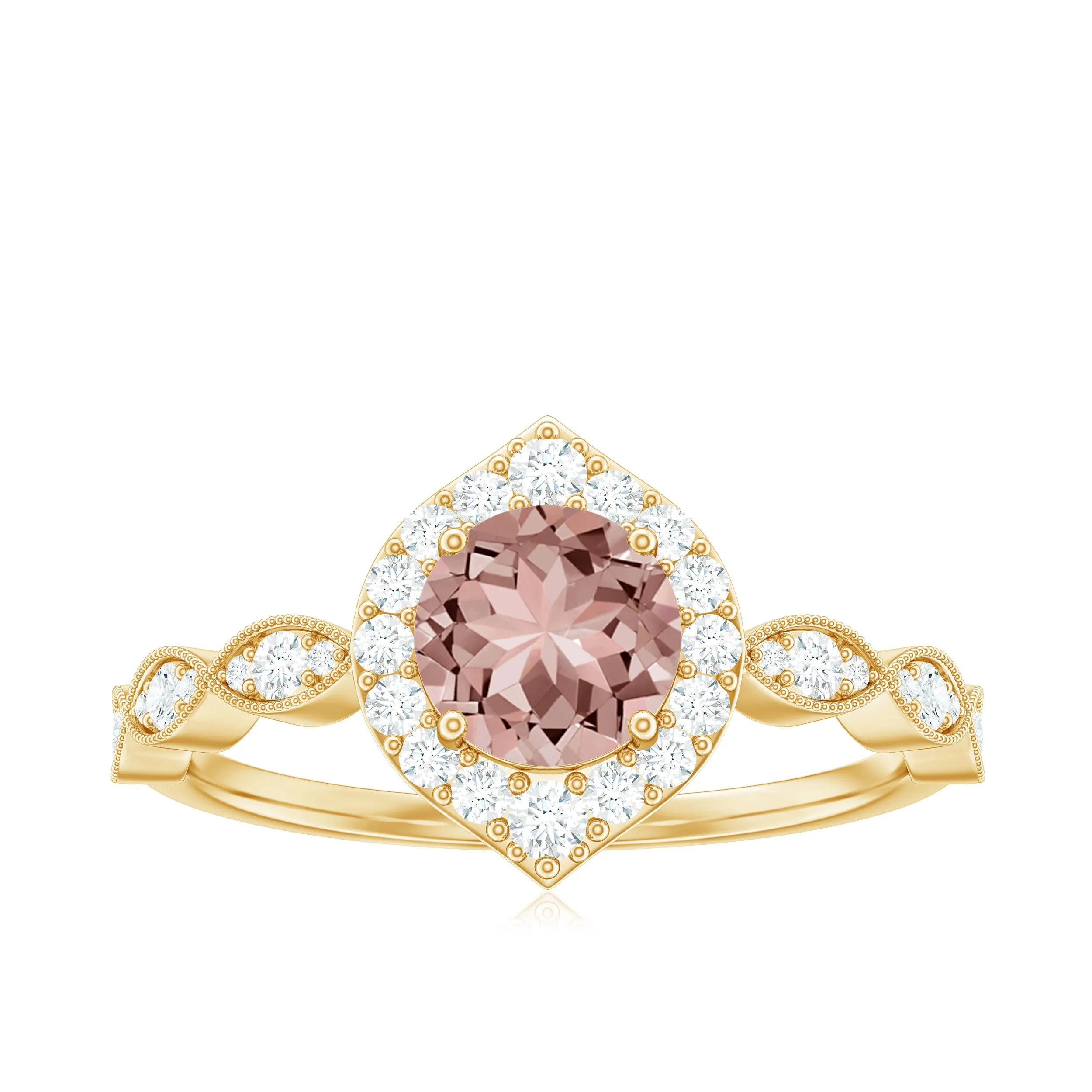 Vintage Style Real Morganite Engagement Ring with Diamond