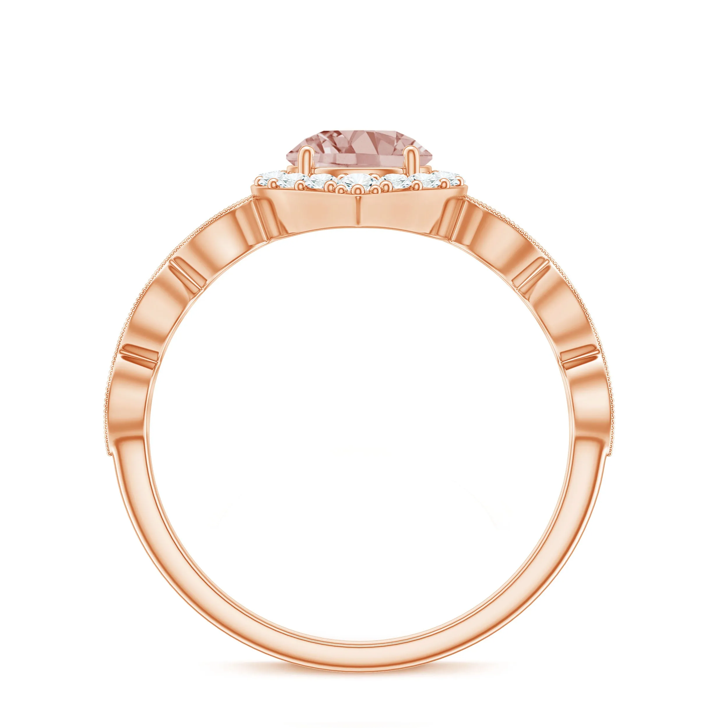 Vintage Style Real Morganite Engagement Ring with Diamond