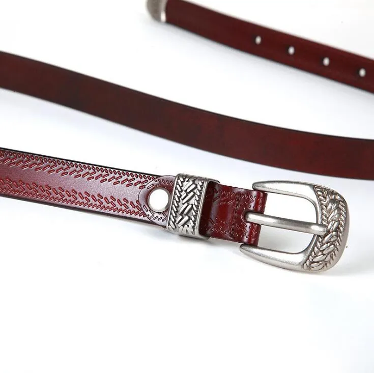 Western Cowgirl Belt Genuine Leather Etched Silver Metal Buckle 4 Sizes Available Metal Tip And Belt Loop Real Cowhide Choose White Black Ox Blood Red Dark Brown Or Camel Great With Jeans Maxi Dresses Kimonos Shorts