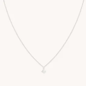 White Topaz Star Pendant Necklace in Solid White Gold