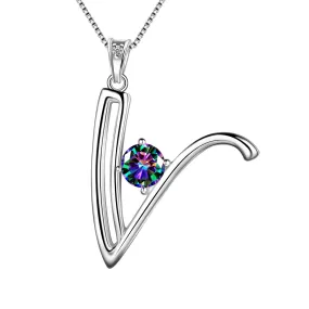 Women Initial V Letter Pendant Necklace Girl Name Jewelry Gift 925 Sterling Silver