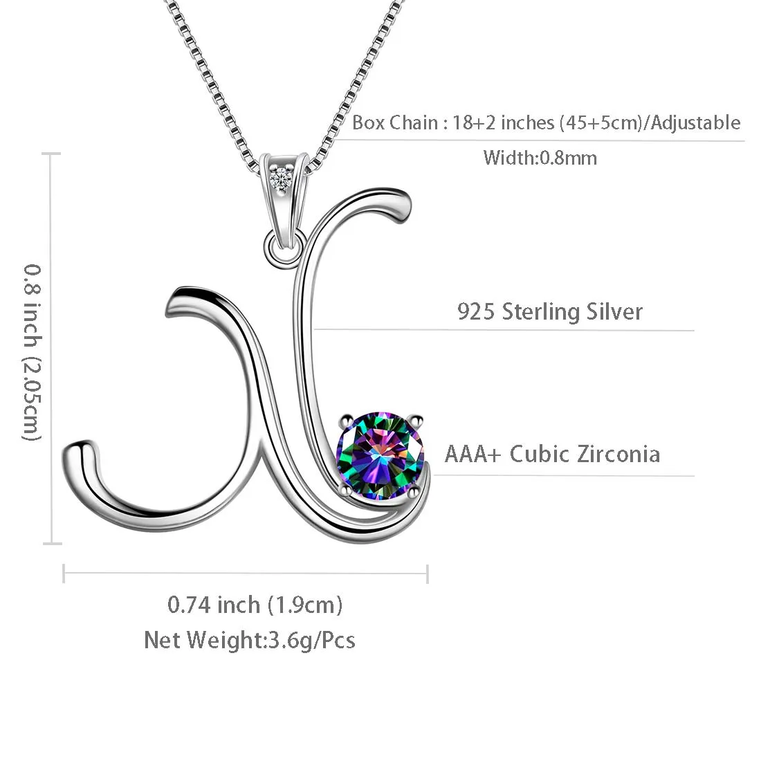 Women Initial X Letter Pendant Necklace Girl Name Jewelry Gift 925 Sterling Silver