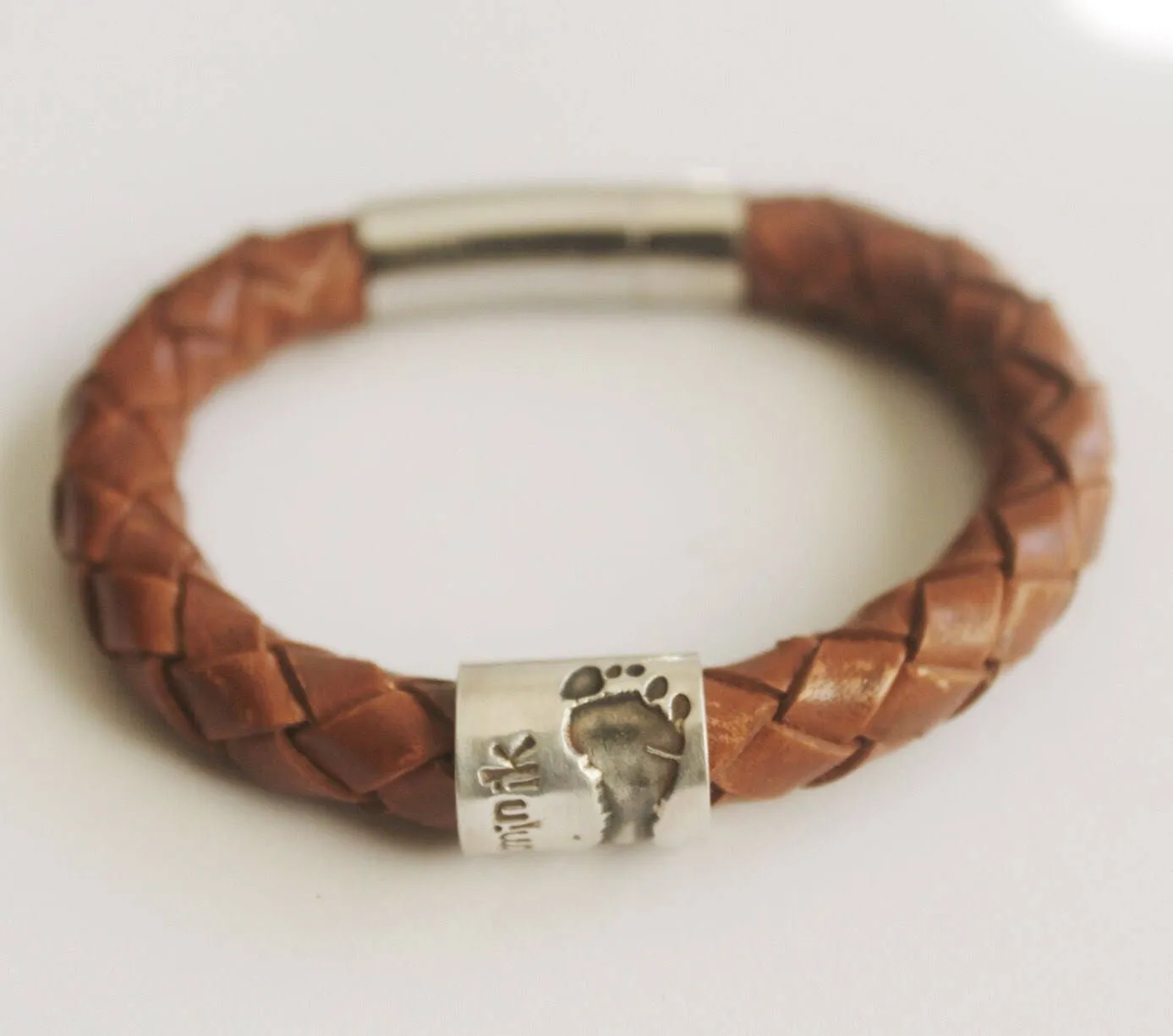 Women's Leather Charm Bracelet with Handprint or Footprint