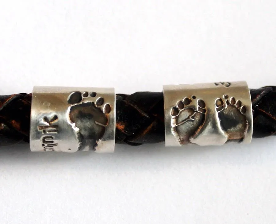 Women's Leather Charm Bracelet with Handprint or Footprint