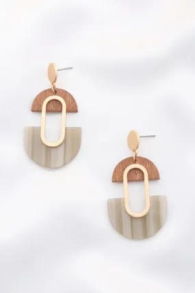 Wood Acetate Oval Dangle Earring