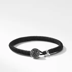 Woven Black Nylon Bracelet with Pave Black Diamonds